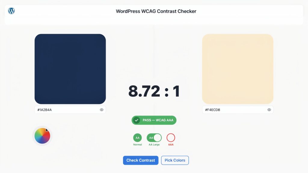 a two color make combination in WordPress WCAG Contrast Checker