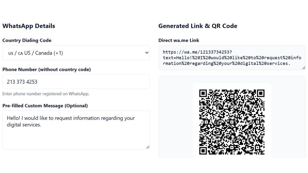 total layout of whatsapp link generator